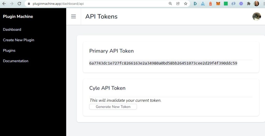Screenshot of API tokens screen.

It shows that you can copy the token, or cycle your token.